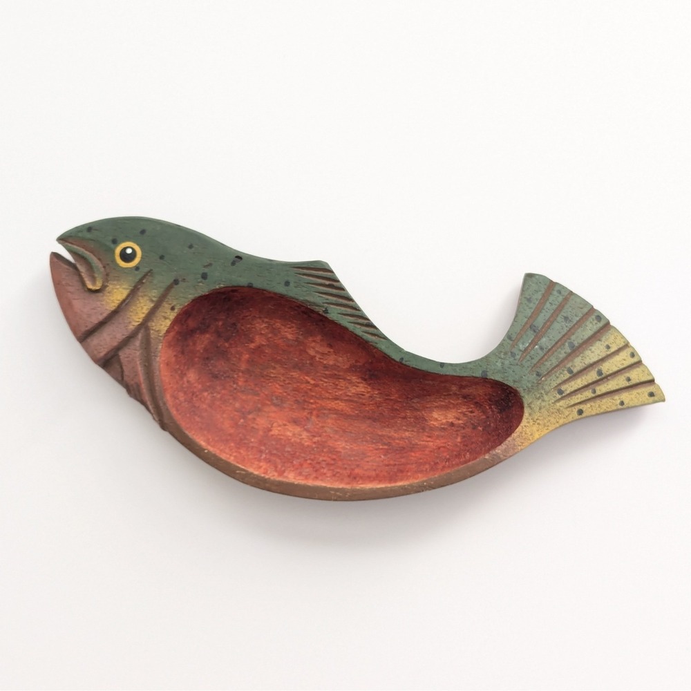 Carved Wood Fish Bowl Dish Painted Rustic Cabin Lake Decor Midwest Cannon Falls